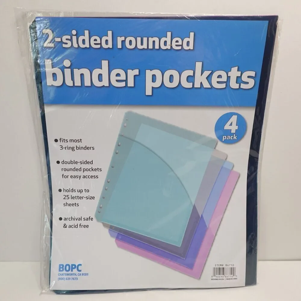 BOPC 2 Sided Rounded Binder Pockets 4 Pack
